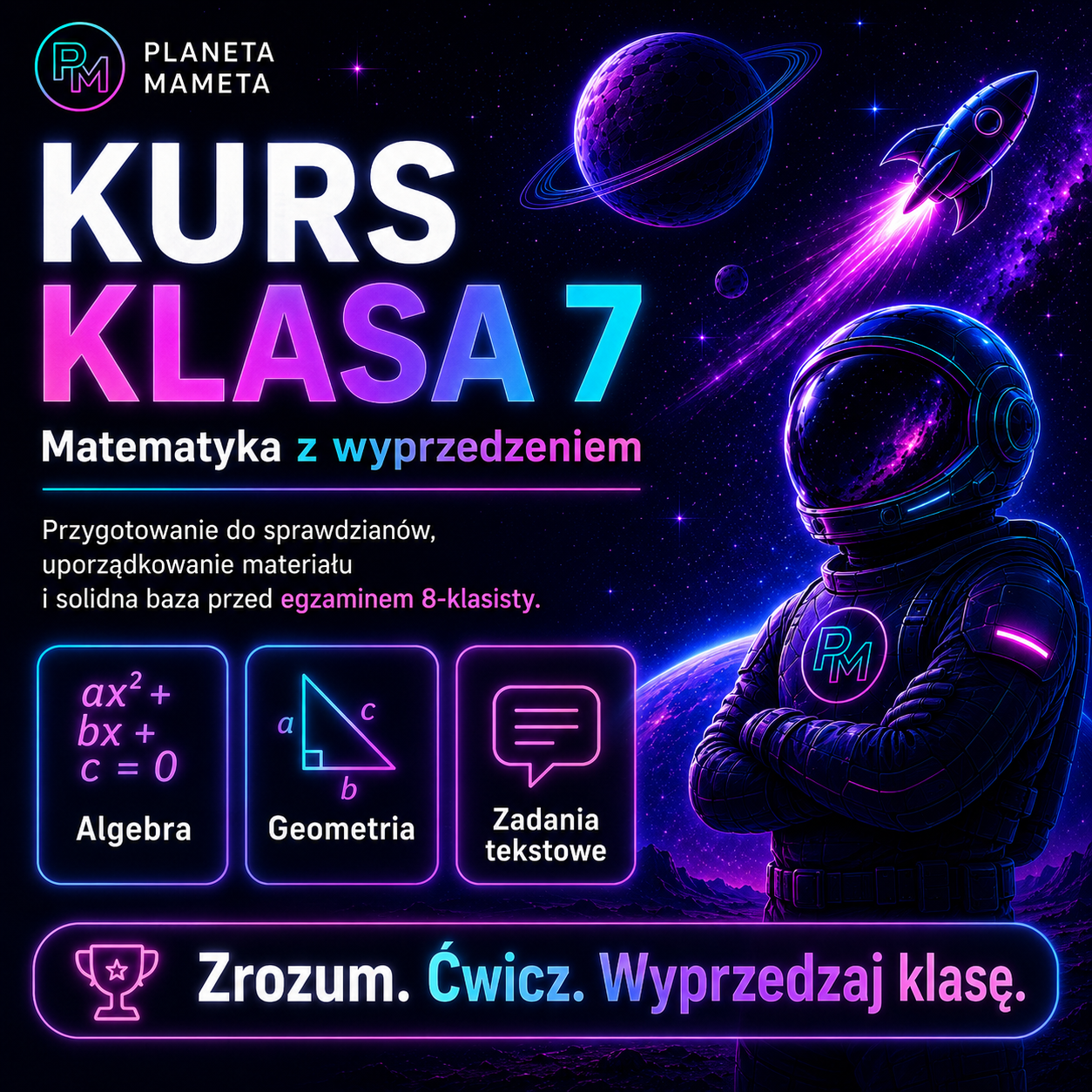 Grafika promująca kurs matematyki dla klasy 7