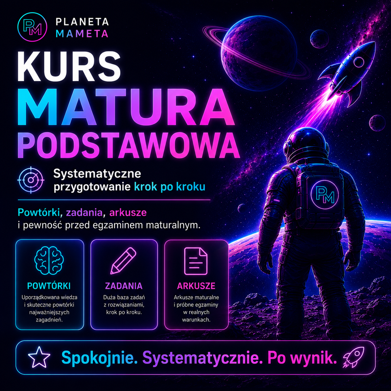 Grafika promująca kurs do matury podstawowej z matematyki